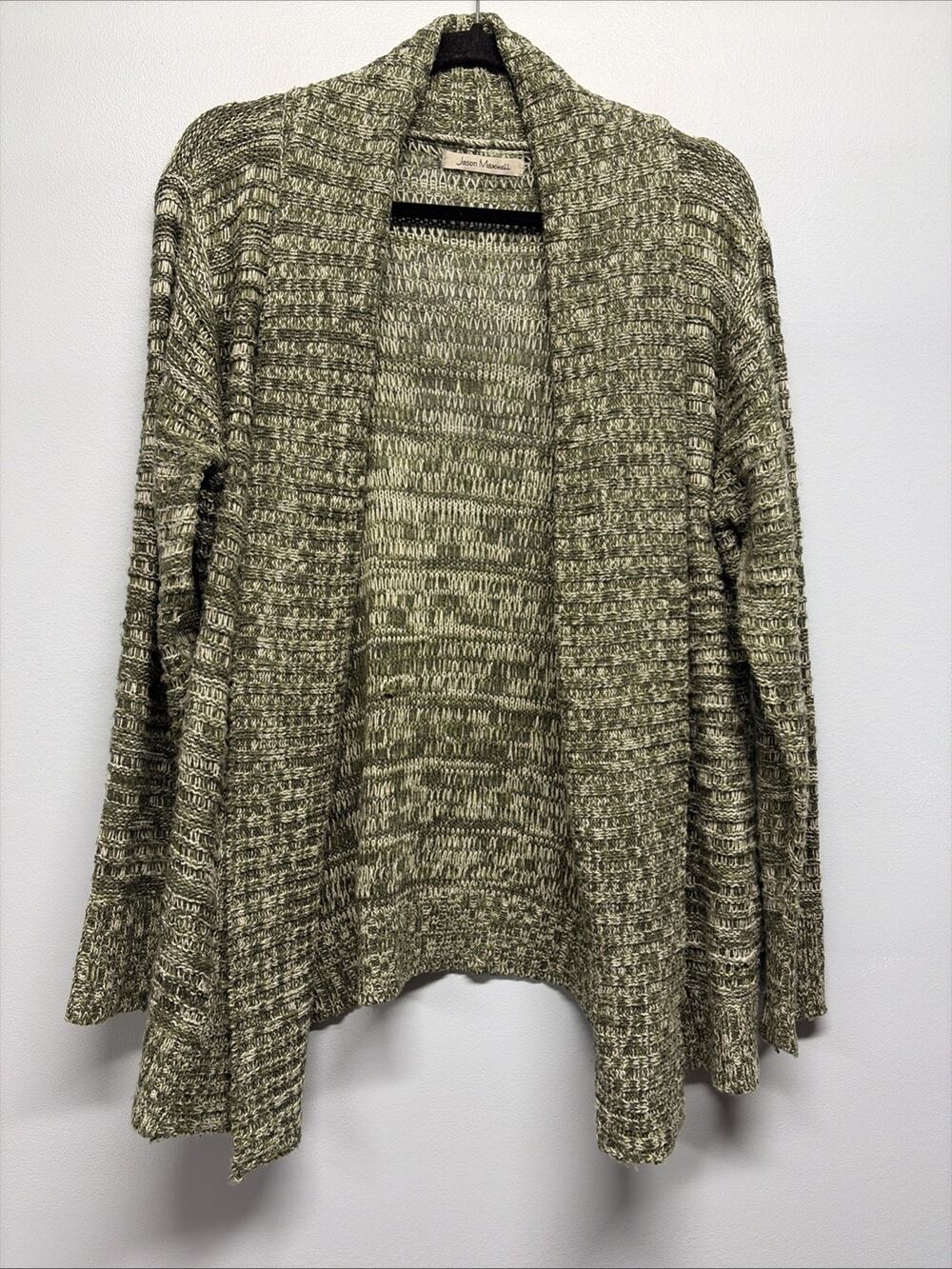 JASON MAXWELL Women’s Heathered Green - Long Sleeve Open Cardigan - Size Large